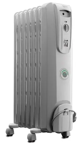 De'Longhi white oil filled radiator heater with classic design and safety features