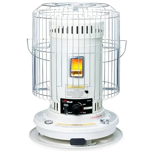 Sengoku white portable kerosene heater with safety grill and control panel