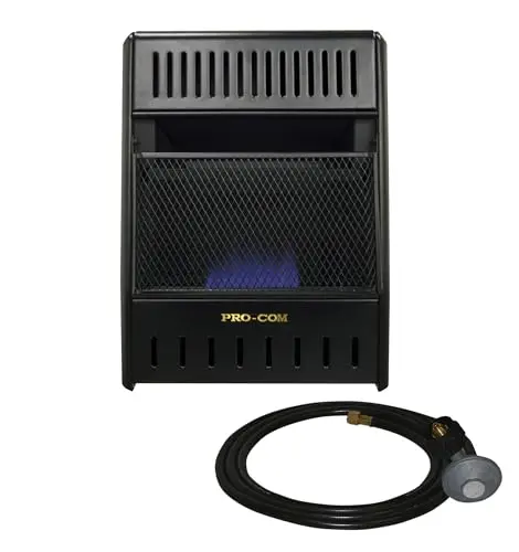ProCom ventless blue flame propane heater in black with thermostat