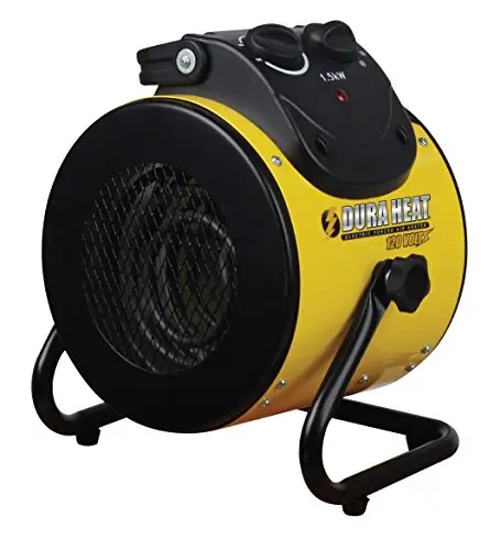 Dura Heat yellow and black forced air electric heater with stand