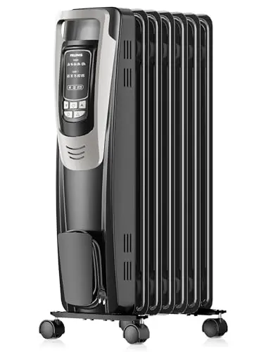 PELONIS silver oil filled radiator heater with remote control and LED display