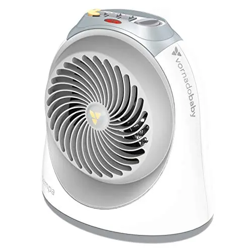 Vornadobaby Tempa nursery space heater with white pedestal design and safety features