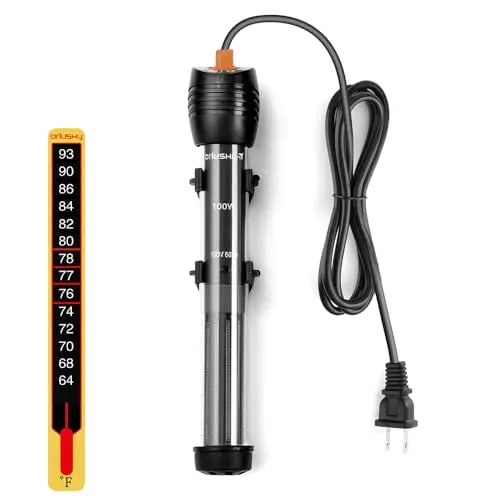 Orlushy 100W submersible aquarium heater with analog dial and suction cups
