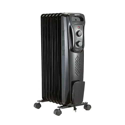 Amazon Basics black portable oil radiator heater with compact vertical design