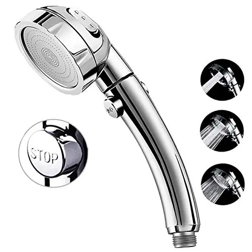 Marbrasse handheld shower head with push button control and 3 settings
