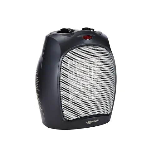 Amazon Basics compact ceramic space heater on table