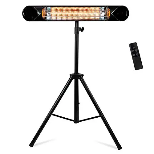 Briza infrared patio heater with tripod stand in garage