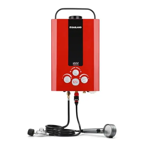 GASLAND red portable propane water heater with shower head and hose