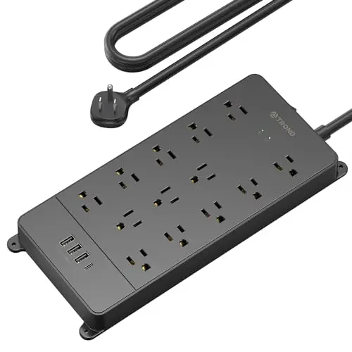 TROND surge protector power strip with 13 outlets and USB ports