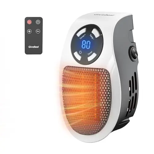GiveBest programmable space heater with LED display plugged into wall outlet