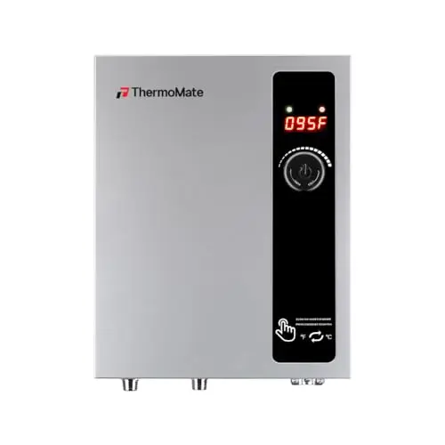 ThermoMate 11kW electric tankless water heater in gray with compact wall-mounted design