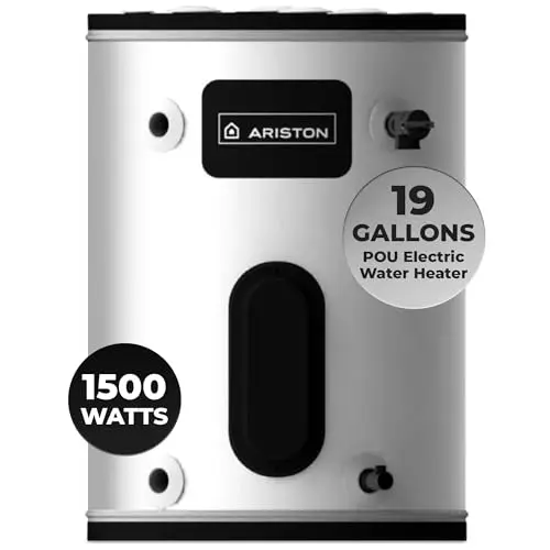 Ariston 19-gallon electric water heater in white and black for point-of-use installation