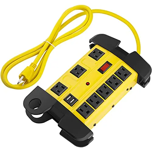 CCCEI yellow industrial power strip with 8 outlets and USB ports