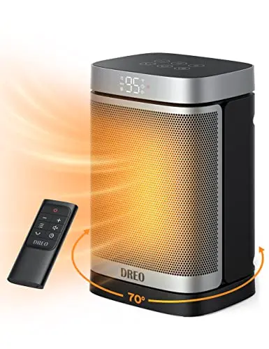 Dreo silver tower heater with remote control