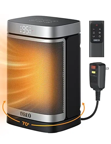 Dreo black portable electric heater with ALCI safety plug for bathrooms