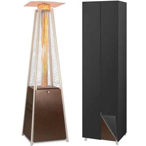Hykolity pyramid patio heater with glass tube and wheels
