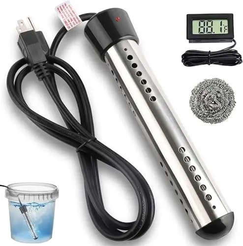 AUBRIC immersion water heater with stainless steel guard and digital thermometer