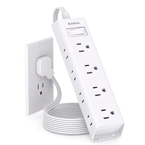 Addtam flat plug power strip with 12 outlets on three sides