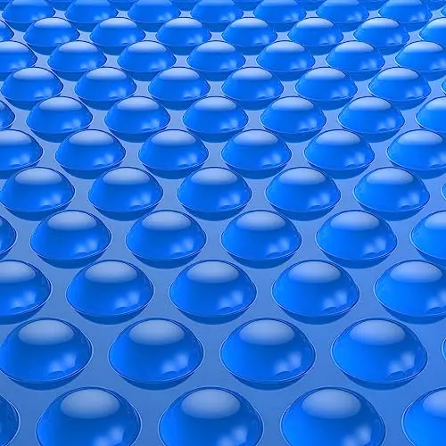 BigXwell blue solar pool cover floating on inground pool surface