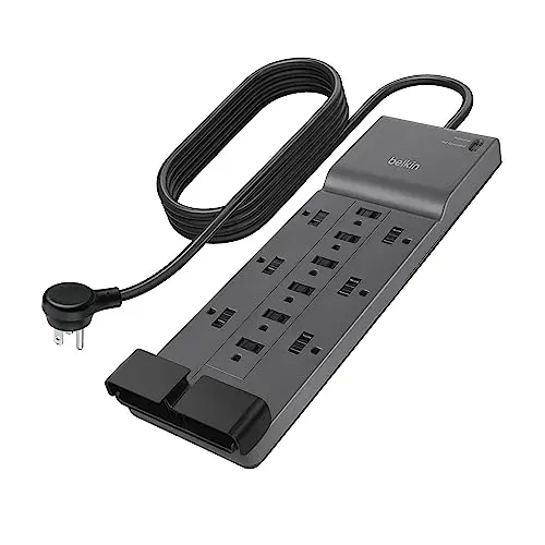 Belkin surge protector power strip with 12 outlets and flat plug