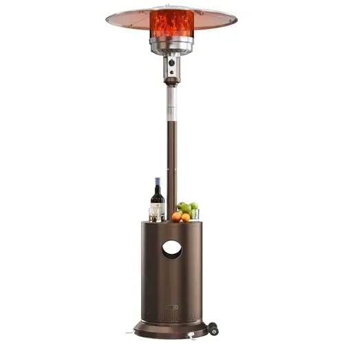EAST OAK propane patio heater with round table design and wheels