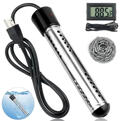 Crazybrace immersion water heater with LCD thermometer and stainless steel guard