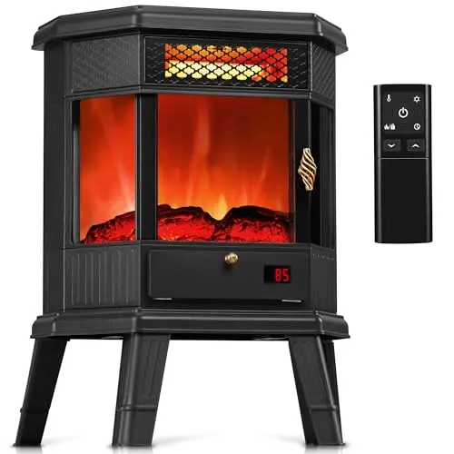 RealSmart black freestanding electric fireplace with 3D flame effects