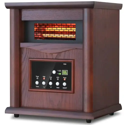 LifePlus infrared space heater with wood cabinet design