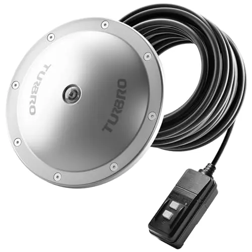 TURBRO pond de-icer floating in winter pond with long power cord
