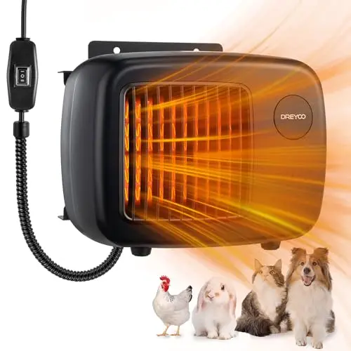 Dreyoo compact pet house heater with thermostat and mounting bracket