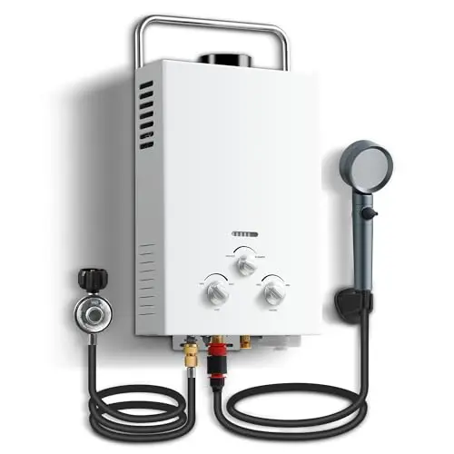 AMZGACHFKTCH portable tankless water heater in white with compact design