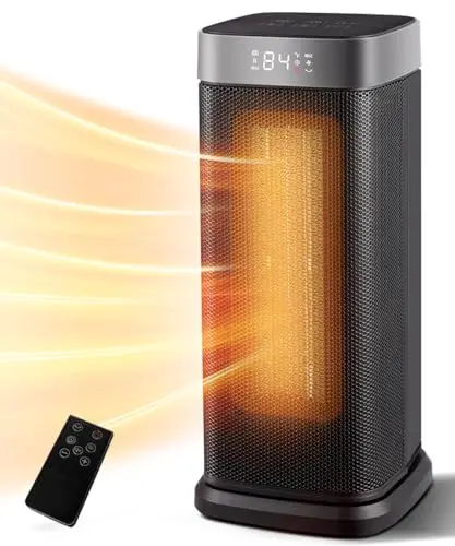 Sunnote black tower space heater with oscillation feature and remote control