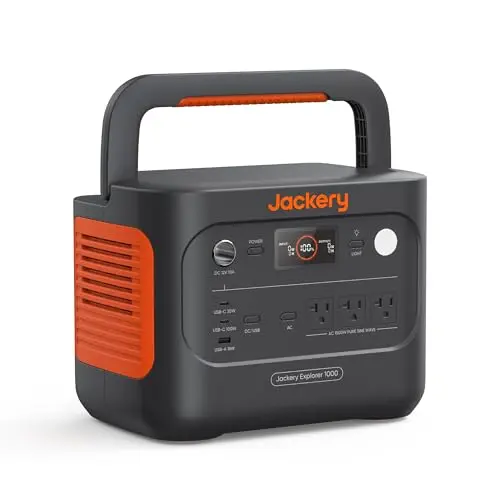 Jackery Explorer 1000 v2 portable power station with foldable handle and display