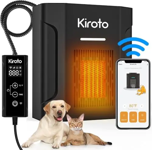Kiroto 300W smart dog house heater with WiFi control and energy efficiency