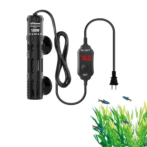 VCRAZE 100W aquarium heater with protective housing and LED display