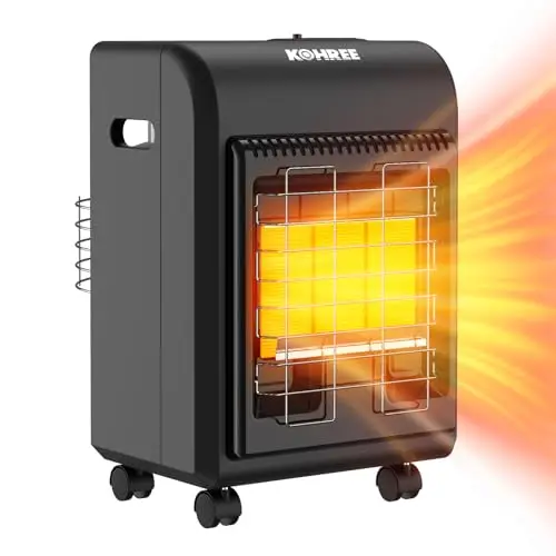 Kohree propane heater in black with wheels and safety controls