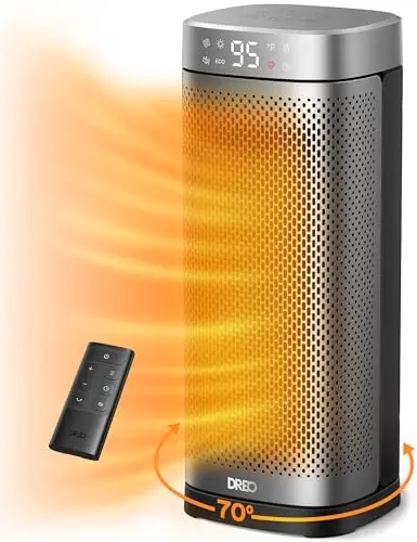 Dreo space heater with wide oscillation and silver finish