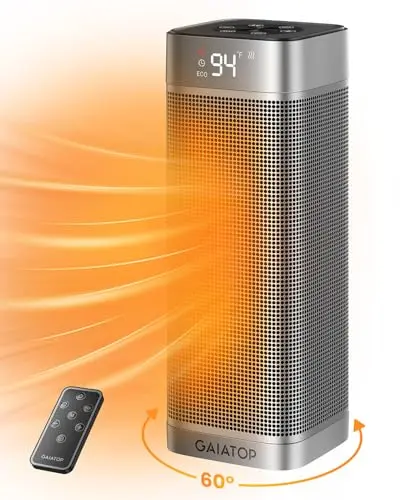 Gaiatop tower-style space heater oscillating in bathroom corner
