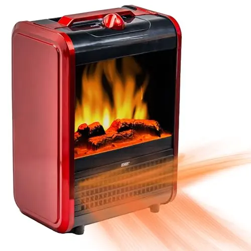 EZ-HEAT red mini fireplace space heater with 3D flame effect