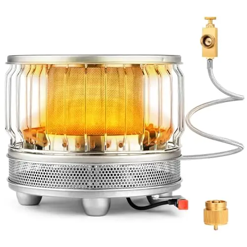 Haoteey outdoor camping heater with windscreen and silver finish