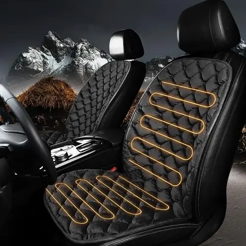 Fioqe heated seat cover installed on car seat showing anti-slip bottom