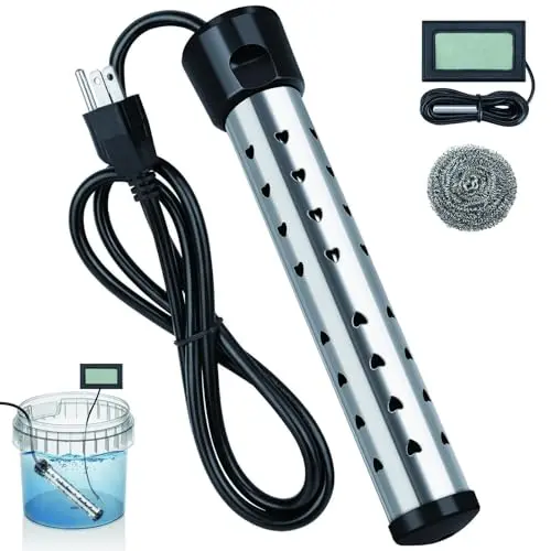 LAKKZOOM immersion water heater with digital LCD thermometer and stainless steel cover