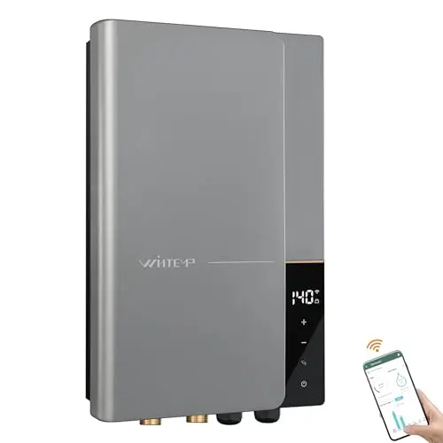 WINTEMP 27kW electric tankless water heater with digital display and compact wall-mounted design