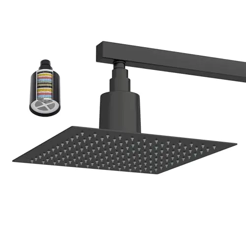 Dcolora filtered rain shower head with 16-stage filtration and matte black finish