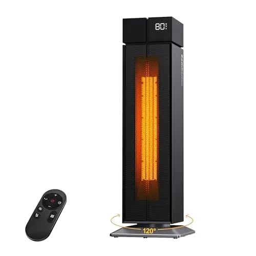 ComDomus black ceramic tower heater with oscillation and digital controls
