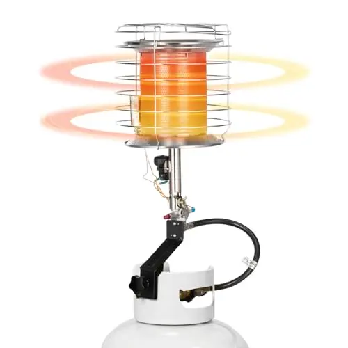 VEVOR propane tank top heater showing compact design and burner