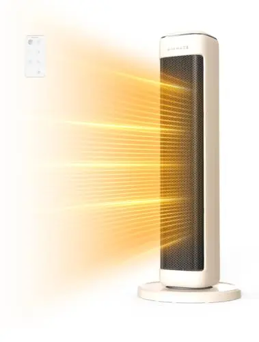 AIRMATE beige tower heater with digital display and remote