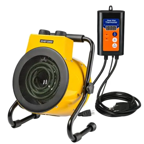 GNRZZT yellow greenhouse heater with digital thermostat and waterproof rating