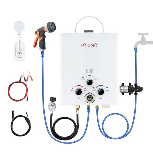 FORIMO white portable water heater with digital display and included pump