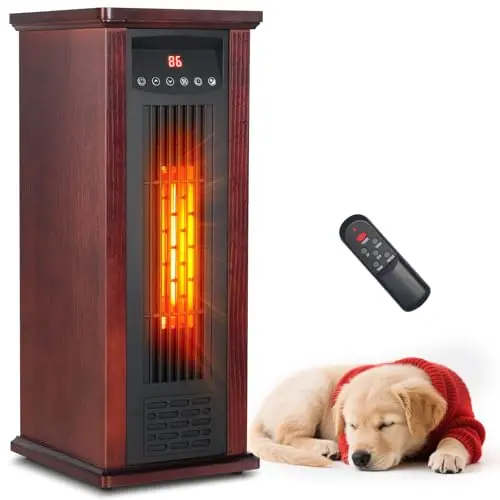 LifePlus dark walnut brown infrared tower heater with remote